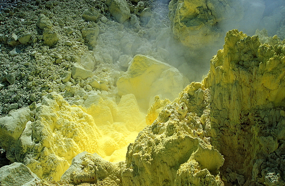 Sulfur in a volcano crater, Papua New Guinea, New Britain, Kimbe Bay