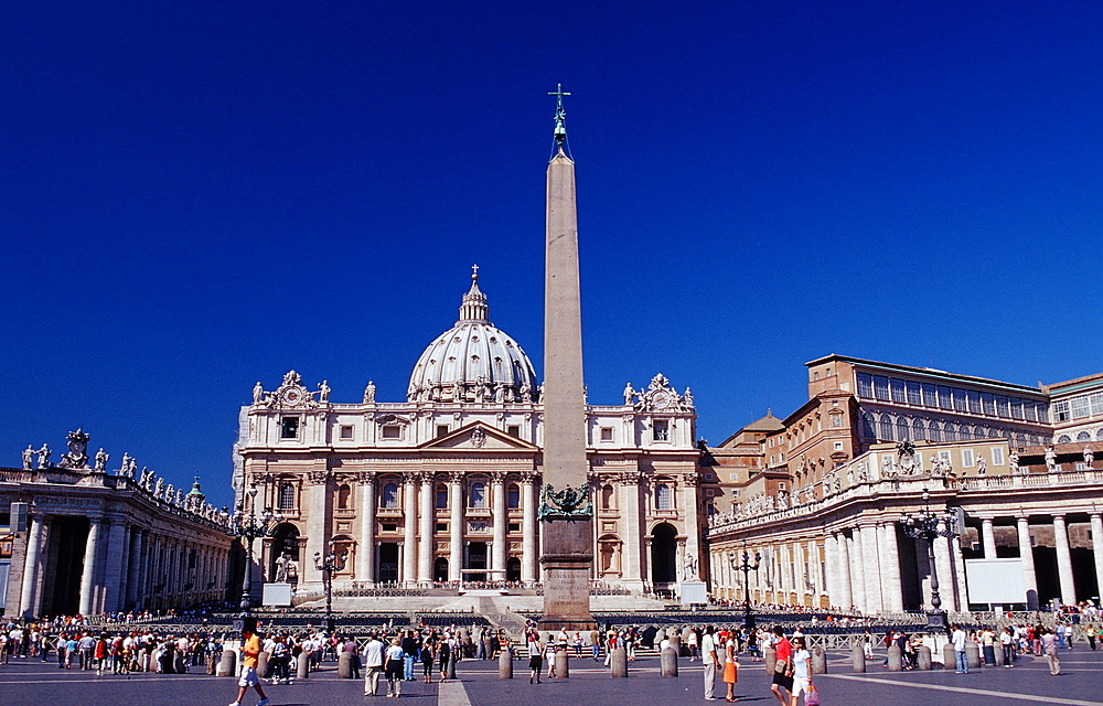 St Peters Square with obelisk and St Peter's cathedral, Italy, Rome, Vatican City