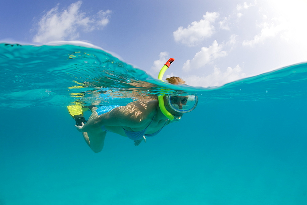 Snorkeling in turquoise Lagoon, Marshall Islands, Bikini Atoll, Micronesia, Pacific Ocean