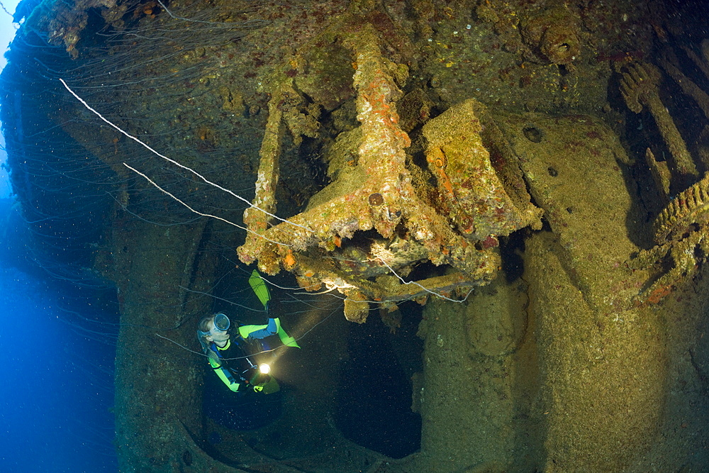 Diving at japanese HIJMS Nagato Battleship, Marshall Islands, Bikini Atoll, Micronesia, Pacific Ocean