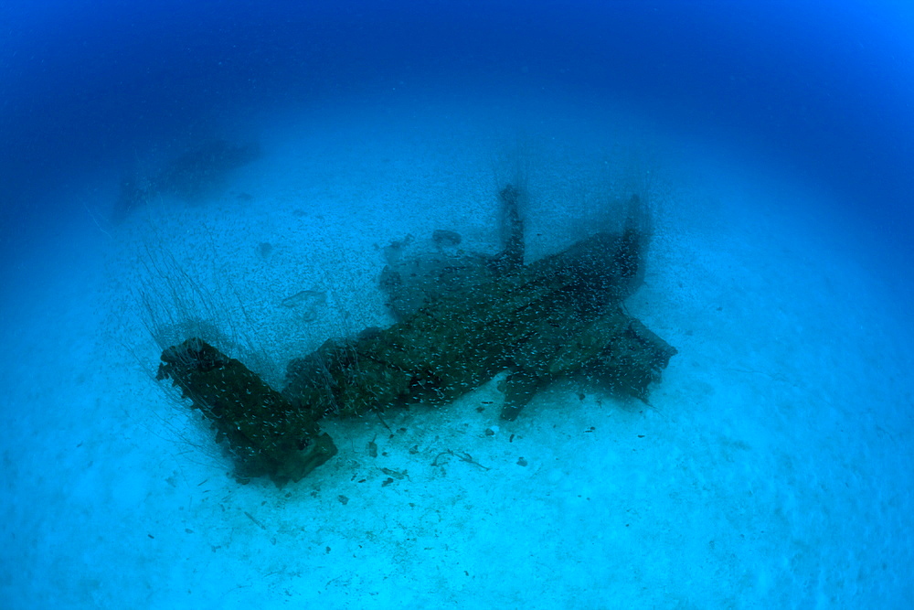 Bomber near to USS Saratoga, Marshall Islands, Bikini Atoll, Micronesia, Pacific Ocean