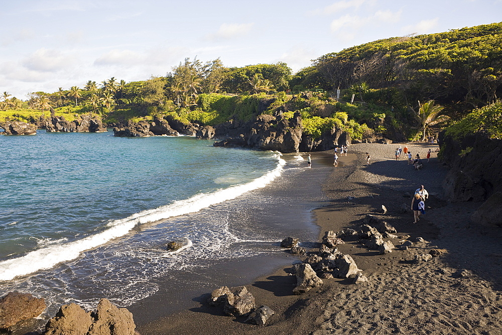 Black Sand Beach at Waianapanapa State Park on Road to Hana, Maui, Hawaii, USA