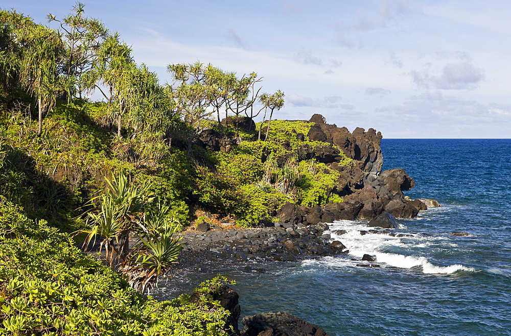 Black Sand Beach at Waianapanapa State Park on Road to Hana, Maui, Hawaii, USA