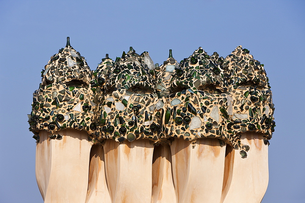 Sculptures of Architect Antoni Gaudi on Casa Mila Rooftop, Barcelona, Catalonia, Spain