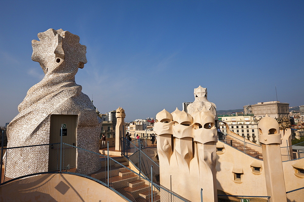 Casa Mila Rooftop of Architect Antoni Gaudi, Barcelona, Catalonia, Spain