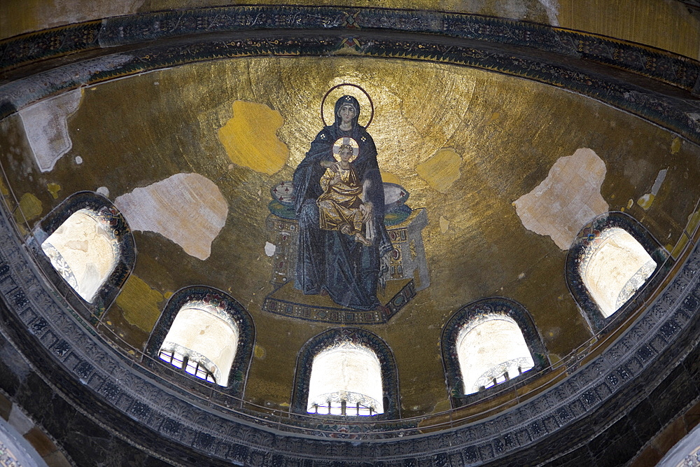 Apse Mosaic Virgin and Child at Hagia Sophia, Istanbul, Turkey