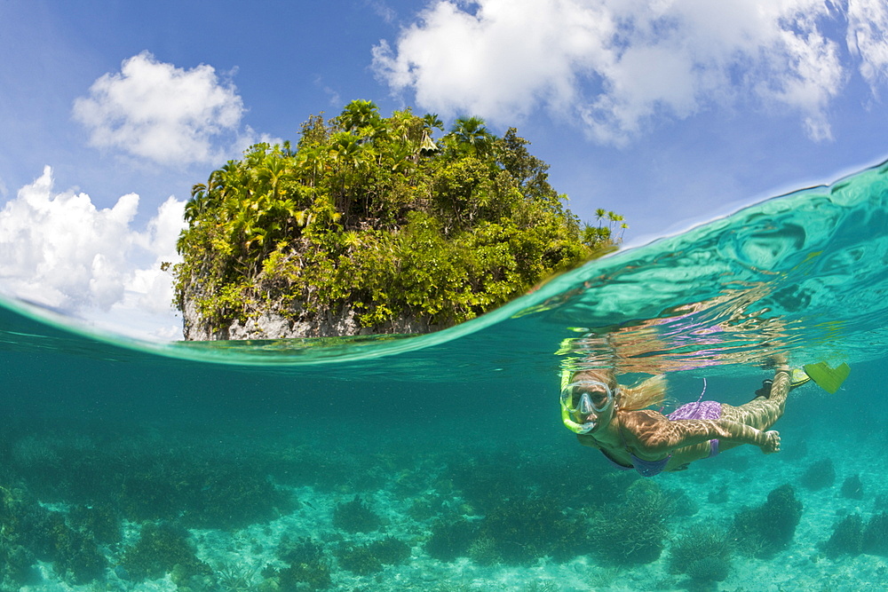 Tourist snorkeling at Palau, Micronesia, Palau