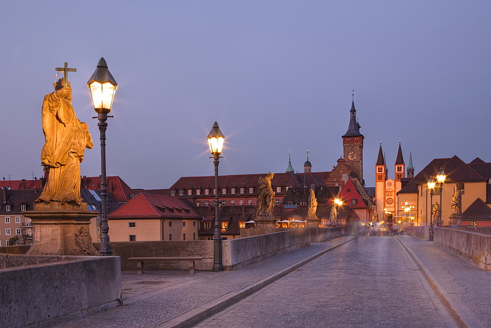 Old Main Bridge at Wuerzburg, Wuerzburg, Franconia, Bavaria, Germany