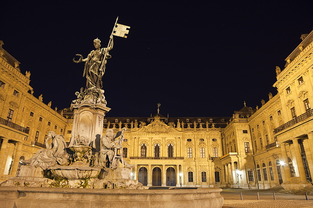 Residence of Wuerzburg with Franconia Fountain, Wuerzburg, Franconia, Bavaria, Germany