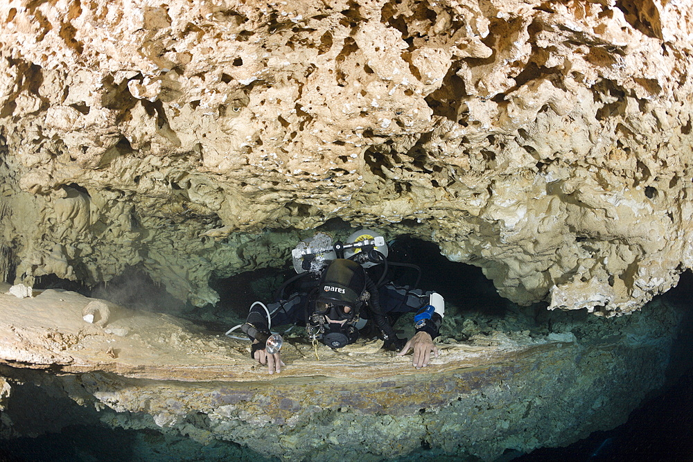 Cave Diver in Chac Mool Cenote, Playa del Carmen, Yucatan Peninsula, Mexico