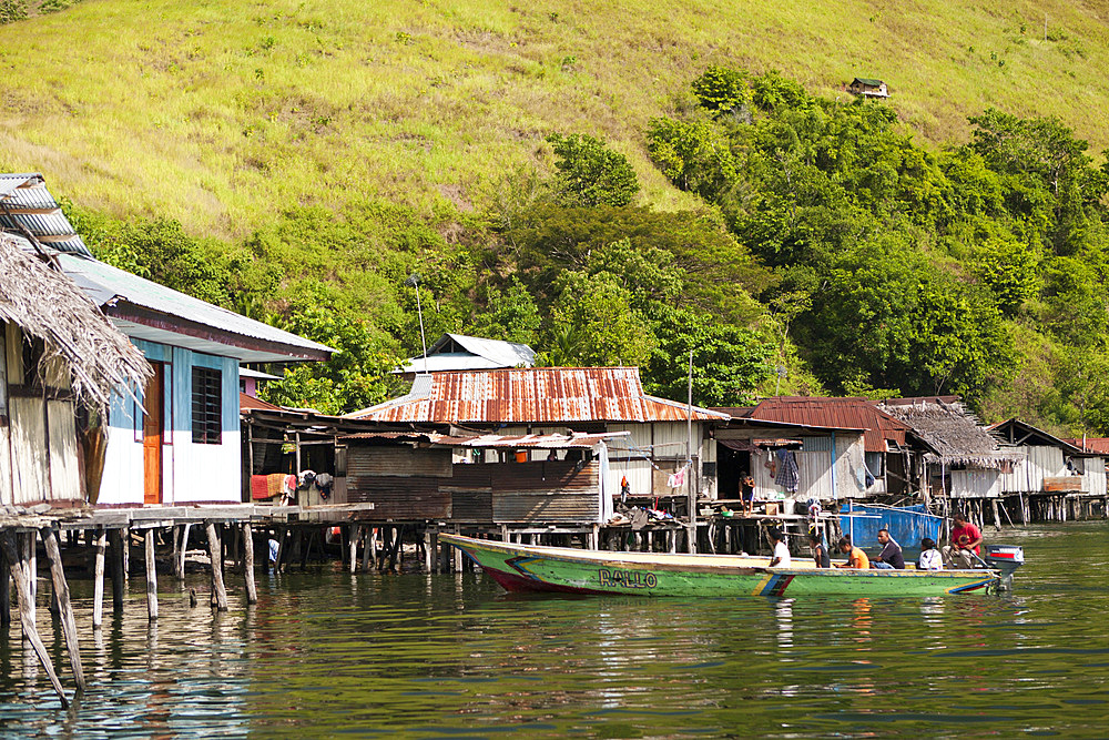 Fishermen's houses at Lake Sentani, Jayapura, West Papua, Indonesia, Southeast Asia, Asia