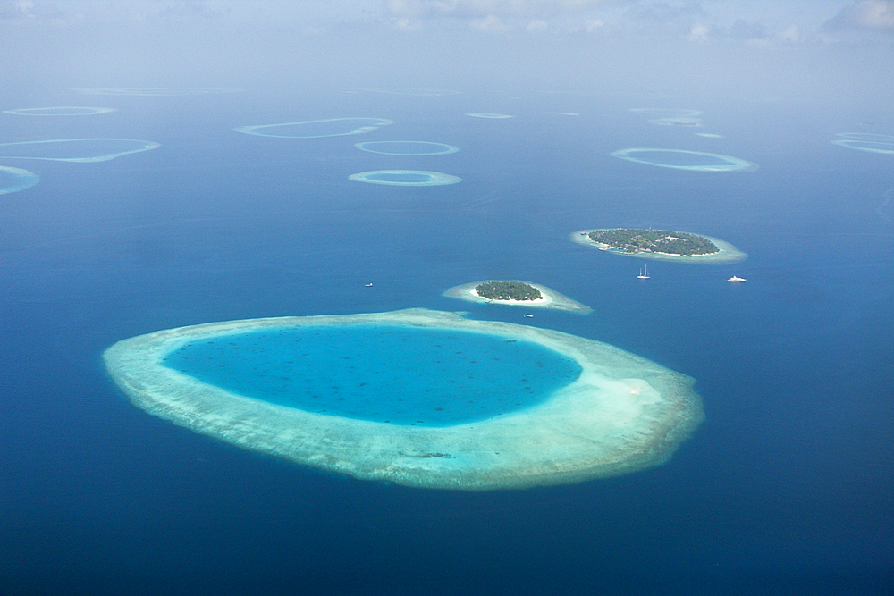 Aerial View of Bandos and Kuda Bandos Islands, North Male Atoll, Maldives