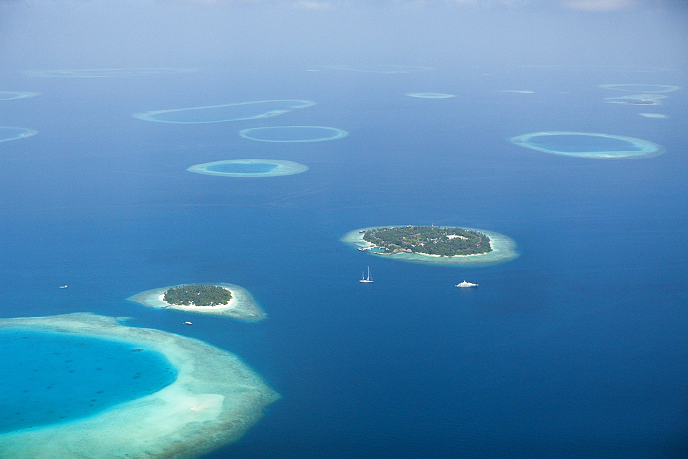 Aerial View of Bandos and Kuda Bandos Islands, North Male Atoll, Maldives