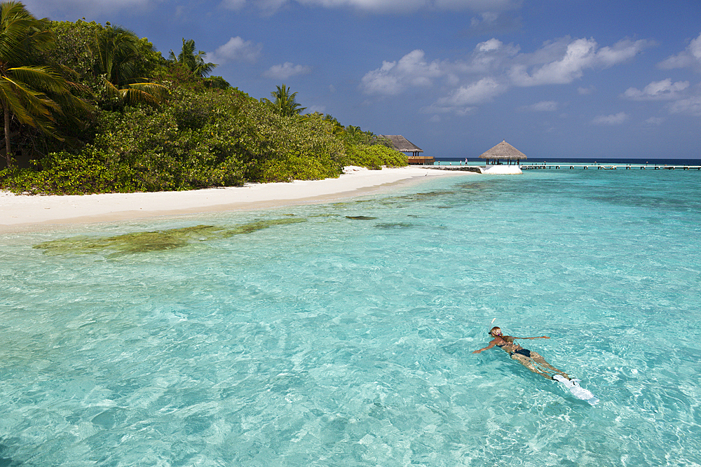 Snorkeling in Lagoon of Eriyadu Island, North Male Atoll, Maldives