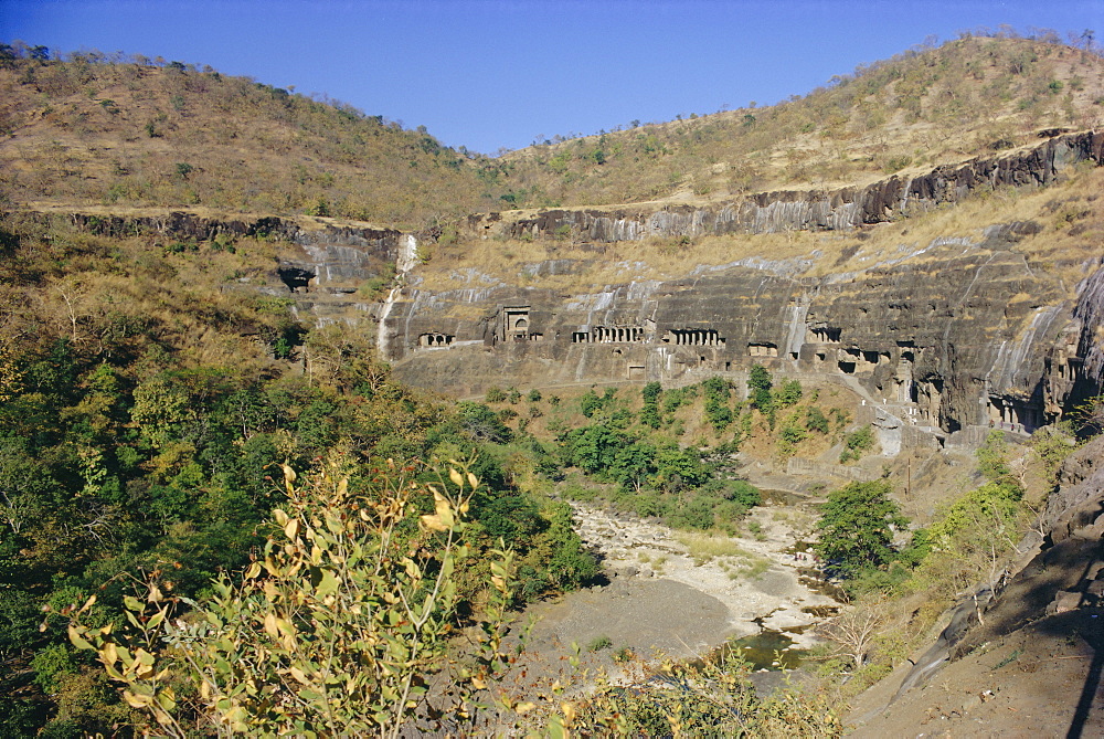 The caves at Ajanta, Deccan Hills, Maharashtra State, India