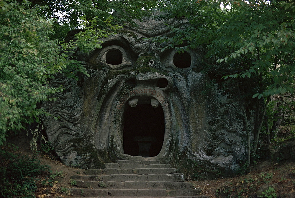 Fantastic sculptures, Villa Orsini, Vierbo Bomarzo, Lazio, Italy, Europe