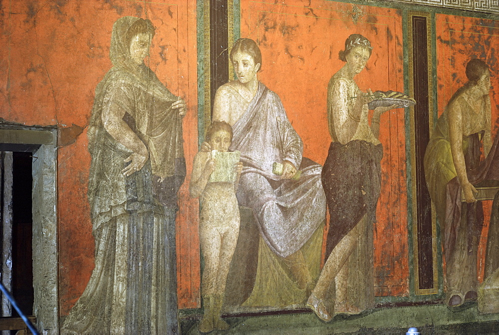 Wall paintings, Villa of the Mysteries, Pompeii, UNESCO World Heritage Site, Campania, Italy, Europe