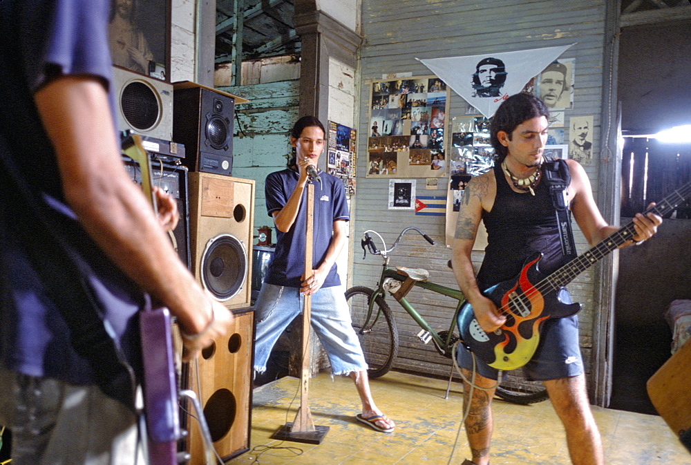 A Cuban rock band rehearsing in Baracoa, in eastern Cuba, Cuba