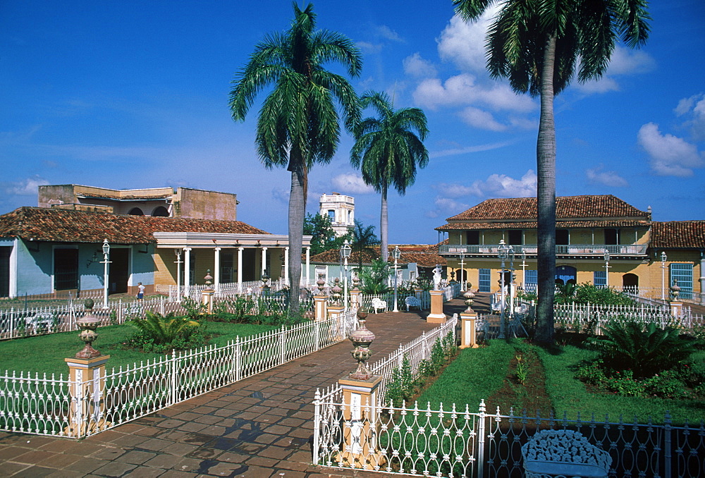 The Plaza Mayor with surrounding colonial style buildings, Trinidad, Sancti Spiritus Province, Cuba