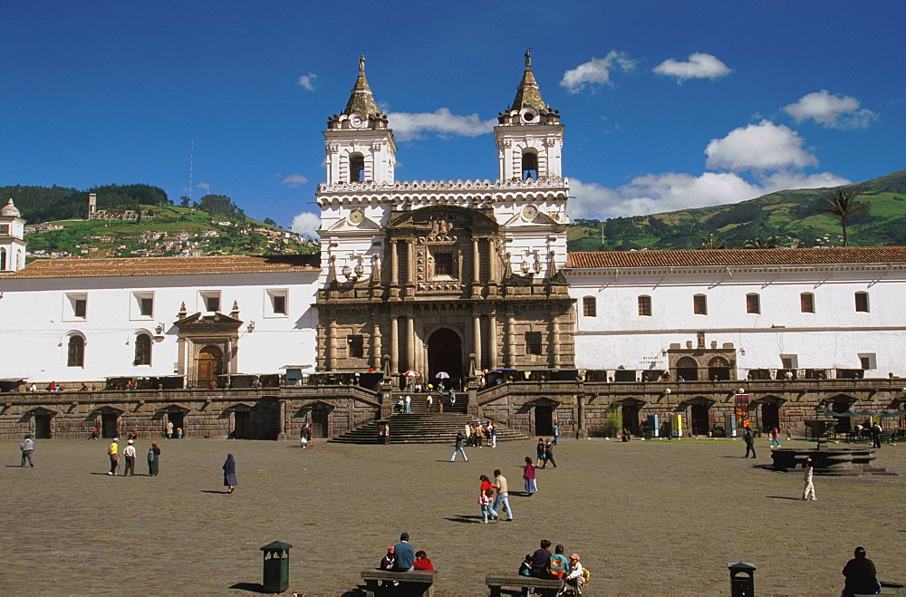 The Monastery of San Francisco 1534 to 1600 the largest colonial building in Quito the main facade on Plaza San Francisco, Old Town area, Quito, Ecuador