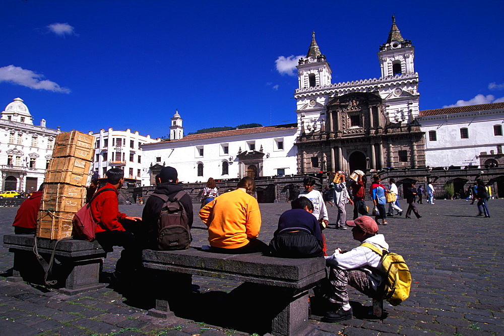 The Monastery of San Francisco 1534 to 1600 the largest colonial building in Quito the main facade on Plaza San Francisco, Old Town area, Quito, Ecuador