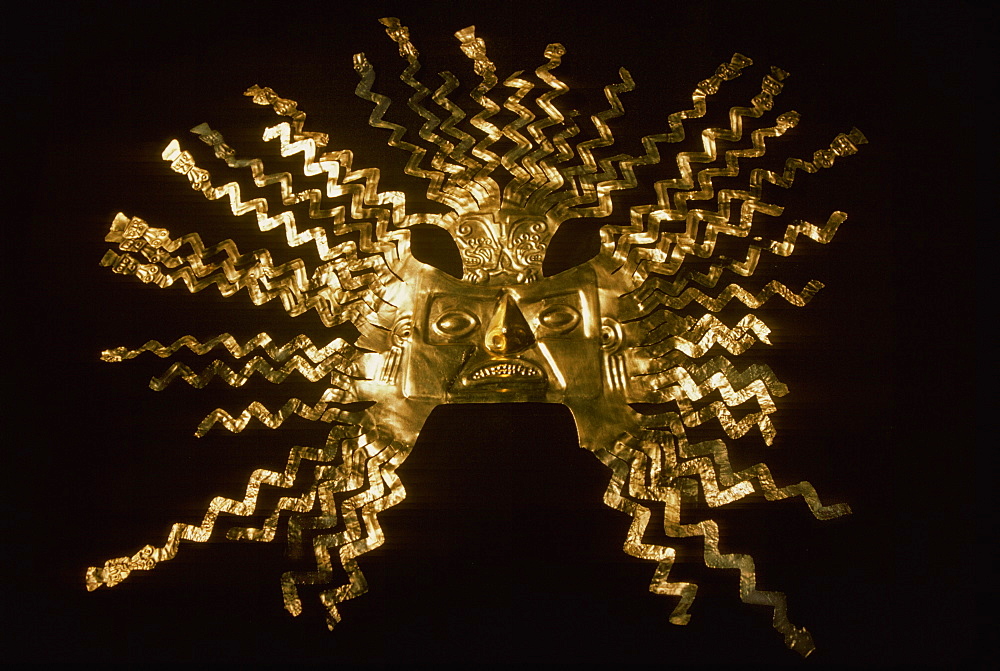 La Tolita Culture, c 500BC to 500AD Gold Diadem or Crown, in the collection of the Banco Central de Ecuador in Quito, North Coast, Ecuador