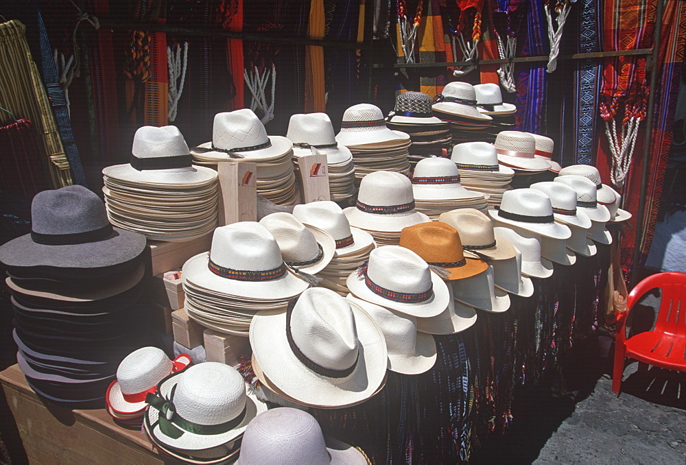 Otavalo, north of Quito is one of Latin Am's most famous markets for textiles, crafts and produce selling woven panama hats, Quito, Ecuador