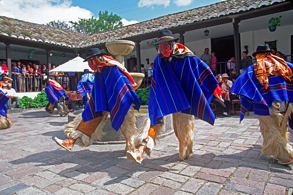 Hacienda Chorlavi outside of town of Ibarra, north of Otavalo Mother's Day celebration in the hacienda's patio with folk dancers, North of Quito, Highlands, Ecuador