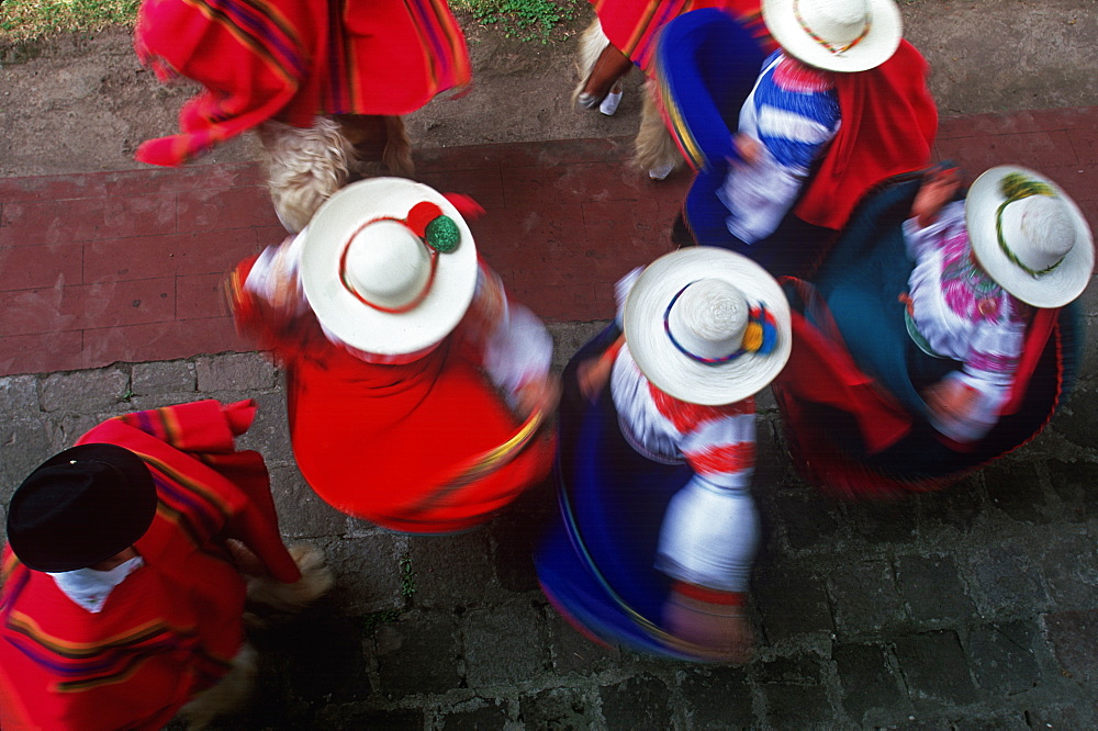 Hacienda Chorlavi outside of town of Ibarra, north of Otavalo Mother's Day celebration in the hacienda's patio with folk dancers, North of Quito, Highlands, Ecuador