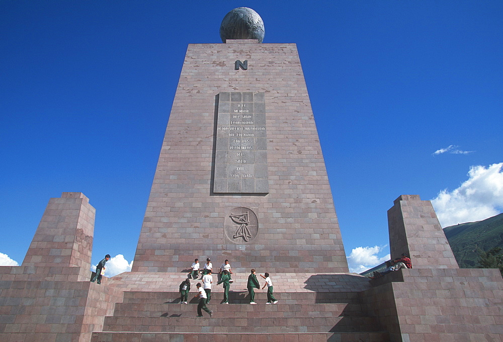 La Mitad del Mundo or Equator Monument, the line at latitude 0, that runs across Ecuador and from which the country gets its name, Quito, Highlands, Ecuador