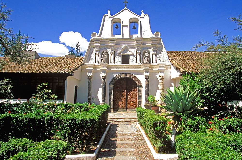 Hacienda La Cienega, 400 years old and now hotel and restaurant with beautiful gardens, fountains and chapel, Highlands South of Quito, Ecuador