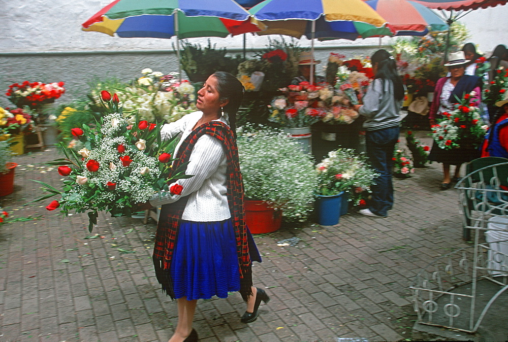 Cuenca World Heritage City & Ecuador's third largest city, famous for its colonial architecture main flower market off of Calderon Park, Highlands, Ecuador