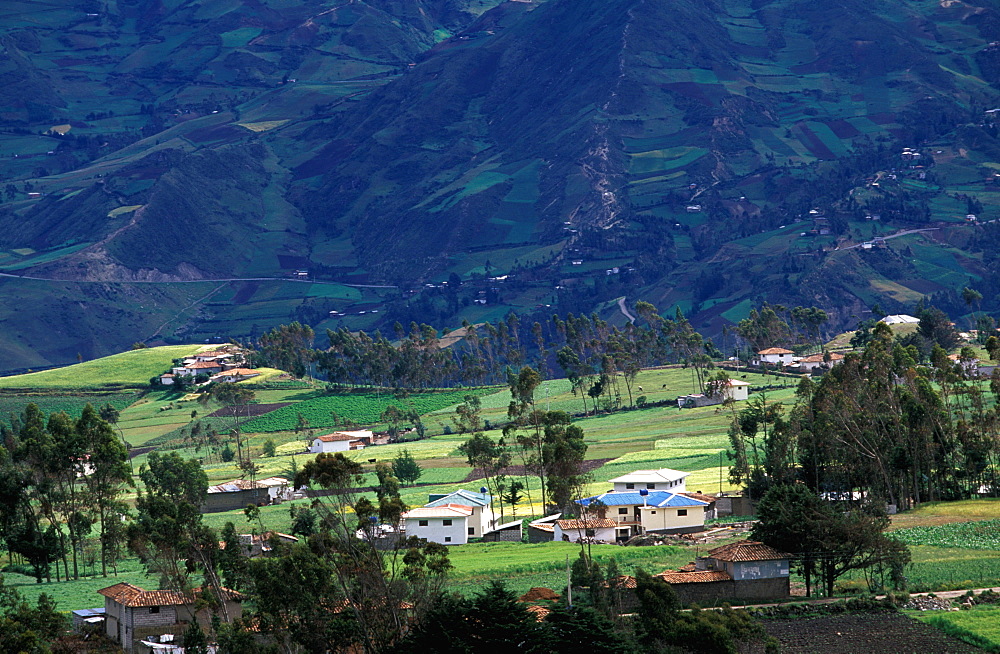 mountainous landscape and homes near Canar north of Cuenca, Highlands, Ecuador