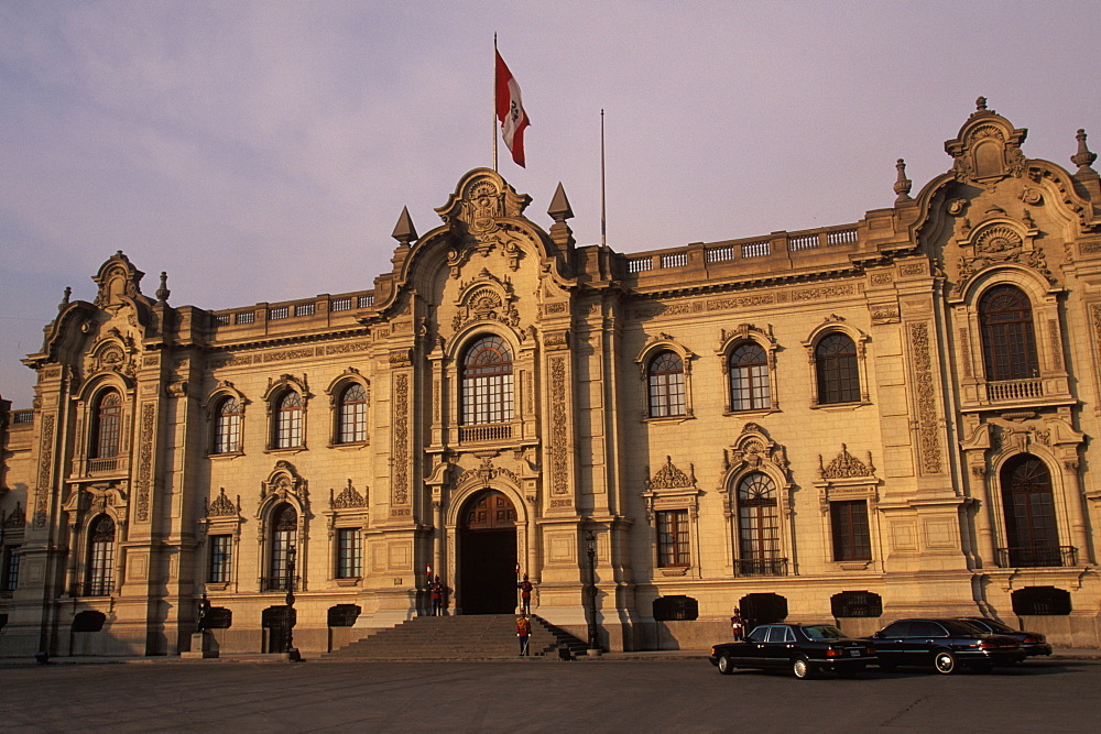 The Government Palace or Palacio de Gobierno, built in 1938 on the Plaza de Armas, site of Pizarro's palace where he was assassinated, Colonial Architecture, Lima, Peru