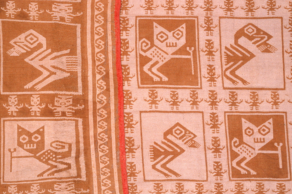 Chancay Culture, 13C AD jaguar and parrot in negative and positive design, cotton in the collection of the Museo Amano, Lima, Peru