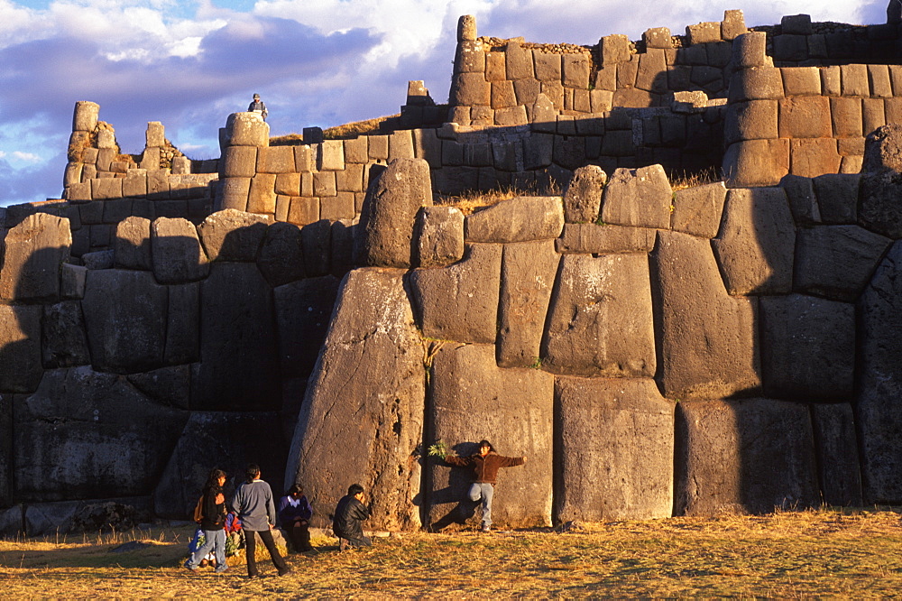 Sacsayhuaman huge hilltop, Inca fortress built in the 15thC above Cuzco with zigzag battlements constructed of immense stones, Highlands, Peru