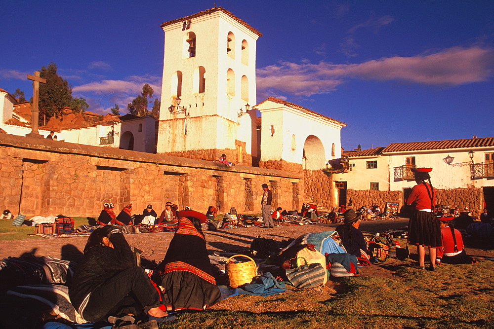 Chinchero, an ancient village near Cuzco its colonial church is built on Inca foundations and is famous for its weekly craft market, Highlands, Peru