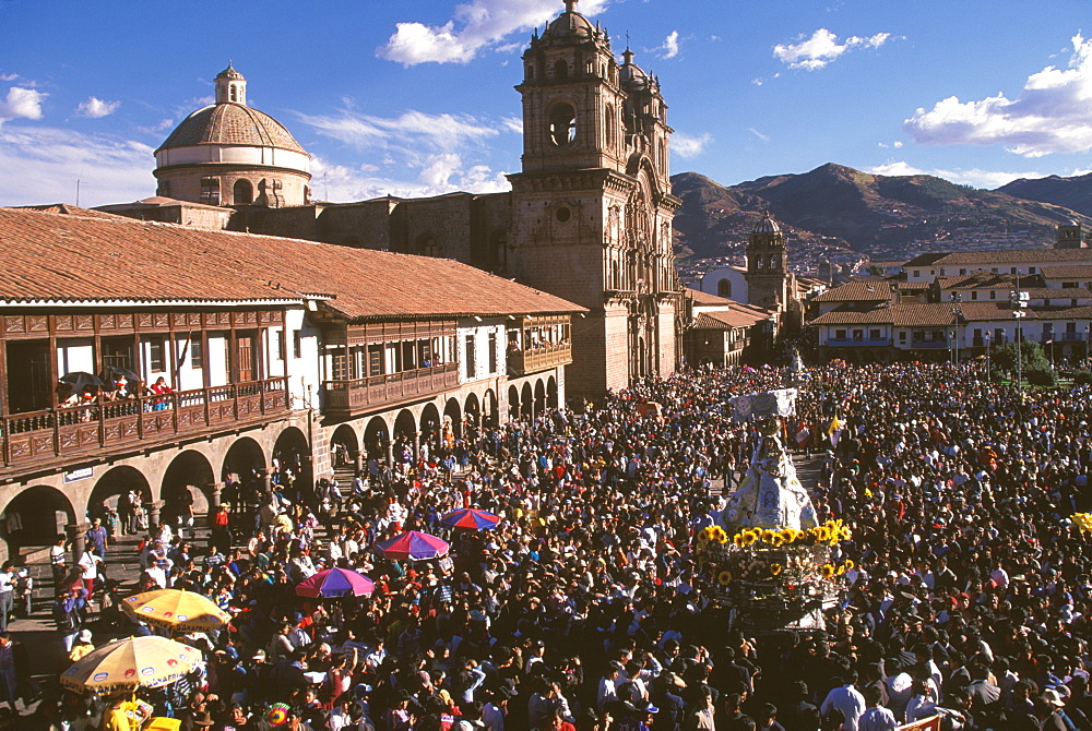 Corpus Christi is one of Peru's most famous festivals with thousands parading Santos in processions around 's Plaza de Armas, Cuzco, Peru