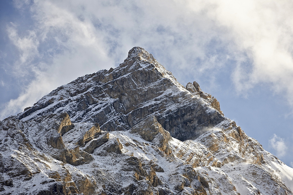 Mountain with fresh snow and clouds, Jasper National Park, UNESCO World Heritage Site, Alberta, Canada, North America