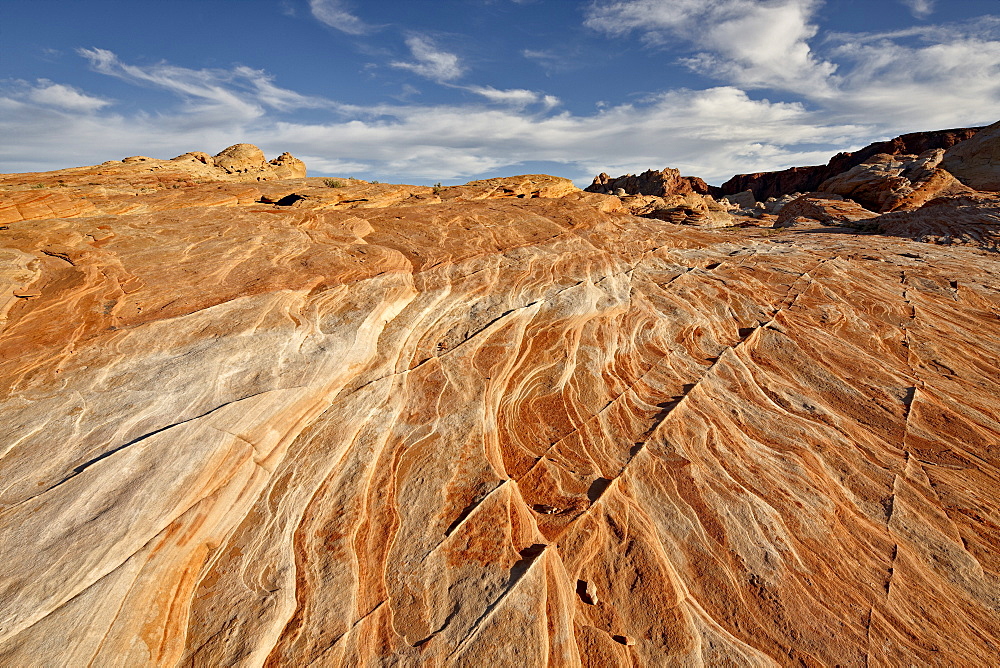 Sandstone layers under clouds, Valley of Fire State Park, Nevada, United States of America, North America