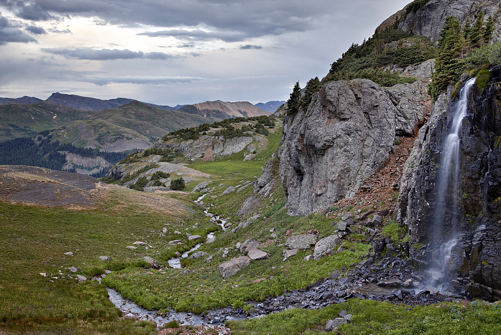 Waterfall in an Alpine basin, San Juan National Forest, Colorado, United States of America, North America