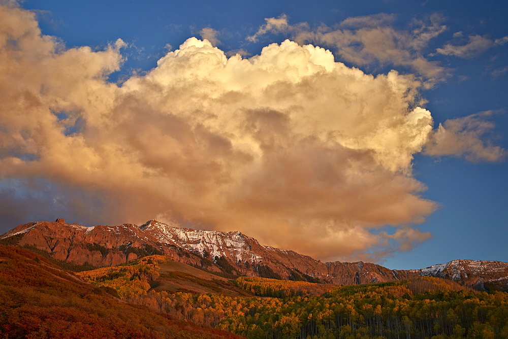 Cloud over the Sneffels Range in the fall, Uncompahgre National Forest, Colorado, United States of America, North America 