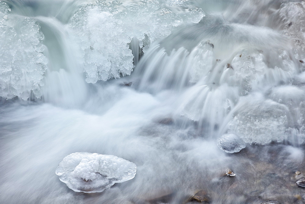 Cascades on the partially frozen San Miguel River, San Miguel County, Colorado, United States of America, North America 