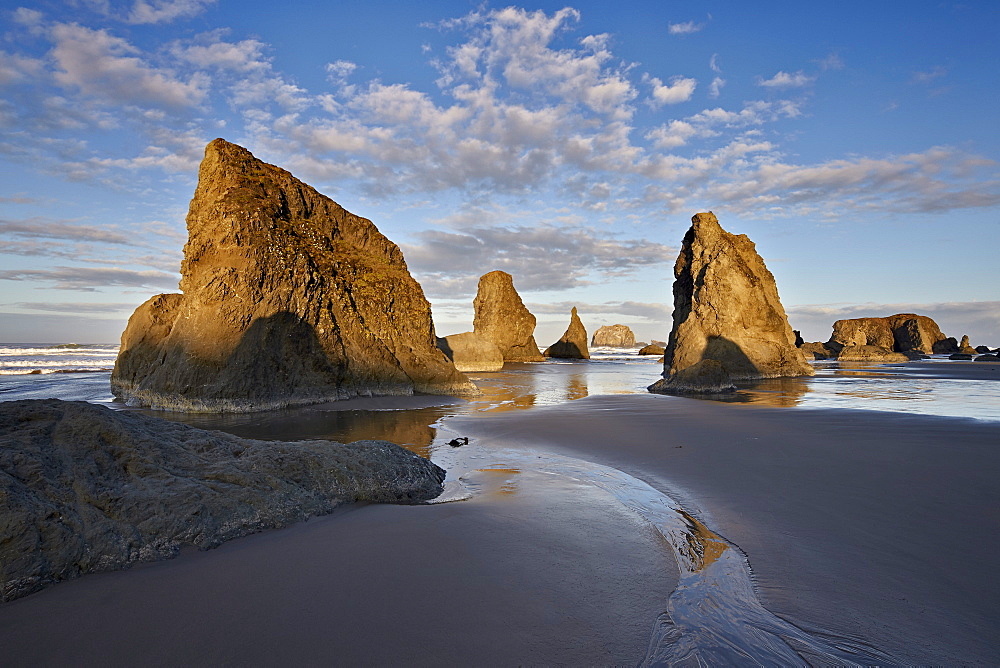 Sea stacks and clouds, Bandon Beach, Oregon, United States of America, North America