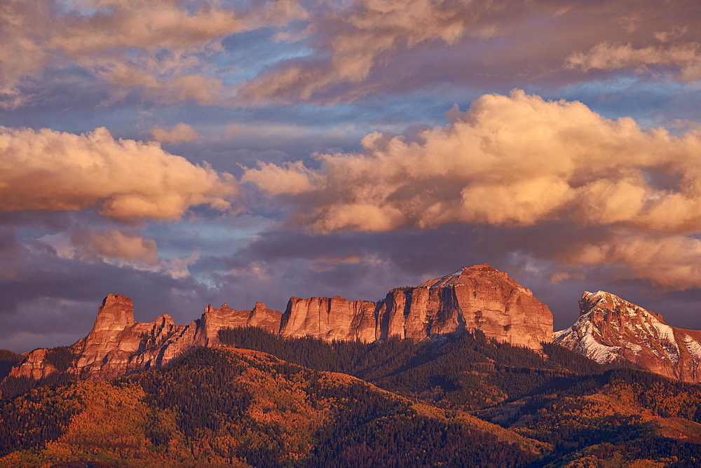 Clouds over Palisades at sunset, Uncompahgre National Forest, Colorado, United States of America, North America