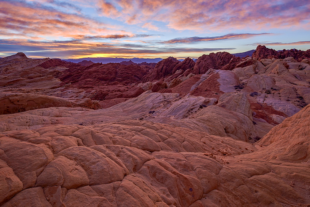 Sunrise over sandstone formations, Valley Of Fire State Park, Nevada, United States of America, North America