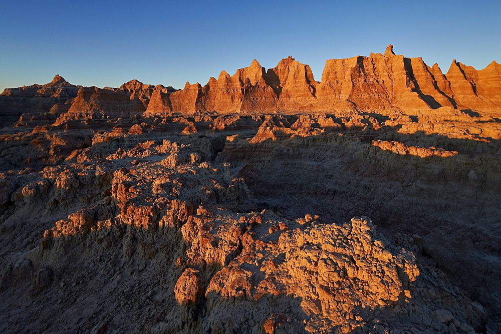 Badlands at first light, Badlands National Park, South Dakota, United States of America, North America