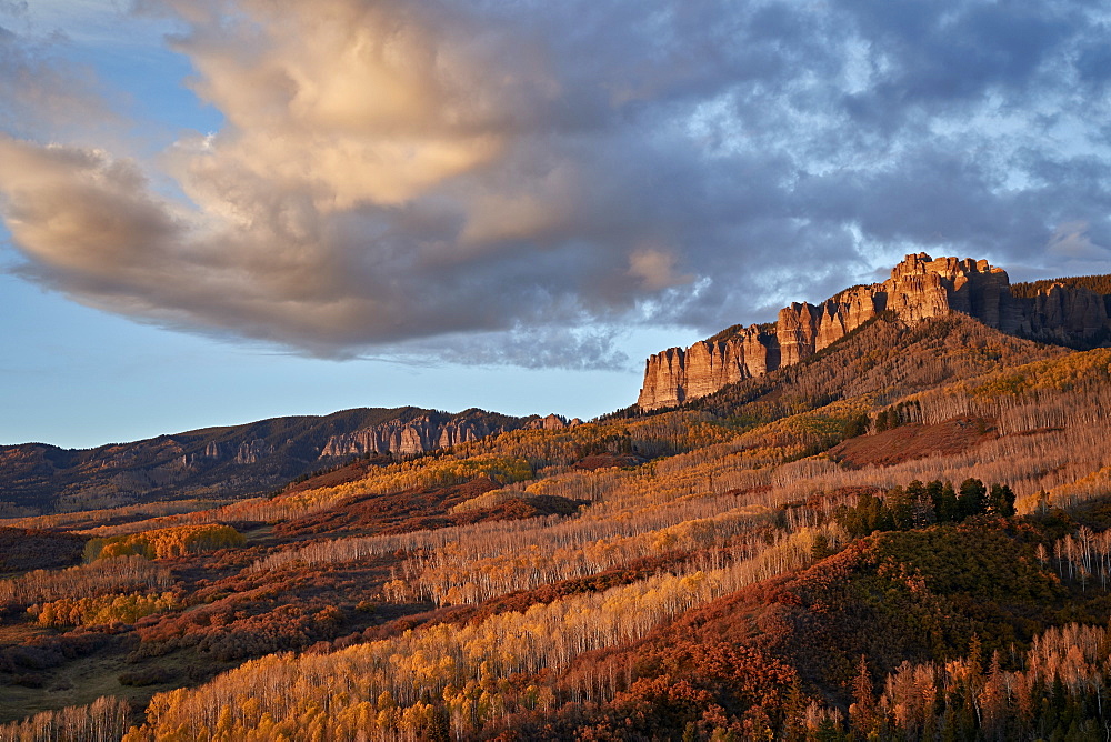 Clouds over the palisades at Owl Creek Pass in the fall, Uncompahgre National Forest, Colorado, United States of America, North America