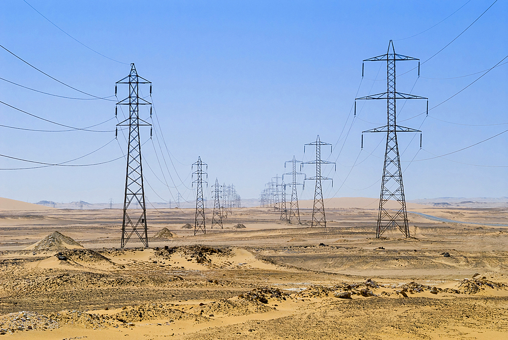 Power Lines, Western Desert, Egypt, North Africa, Africa