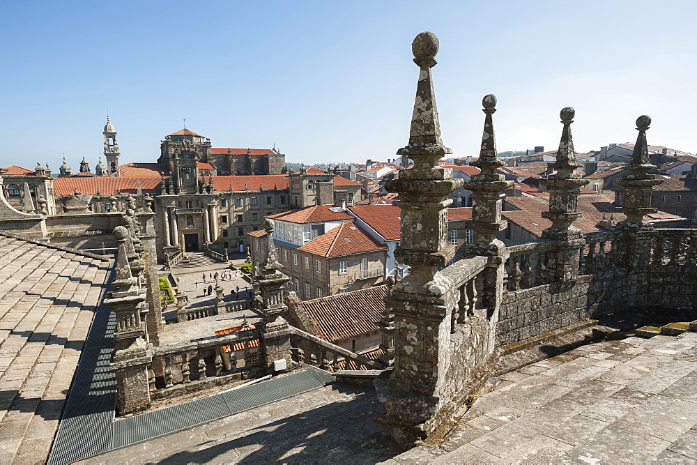 View from the roof of the Cathedral of Santiago de Compostela, UNESCO World Heritage Site, Santiago de Compostela, A Coruna, Galicia, Spain, Europe